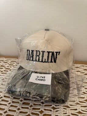 Zenana Outfitters Cream and Green Camo "DARLIN'" Baseball Cap